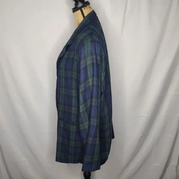 Vintage 90s Dark Green Navy Plaid Grunge Oversized Blazer Size 18/20 XXXL - Picture 4 of 12